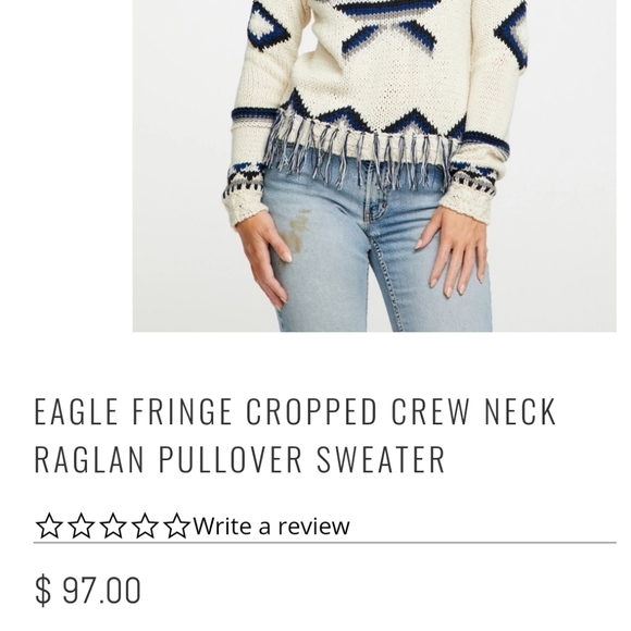 CHASER Eagle Fringe Cropped Crew Neck Pullover - Picture 8 of 8